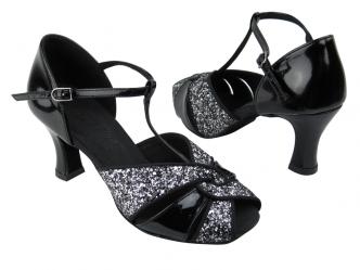 dansschoenen zwart lak zilver glitter  
